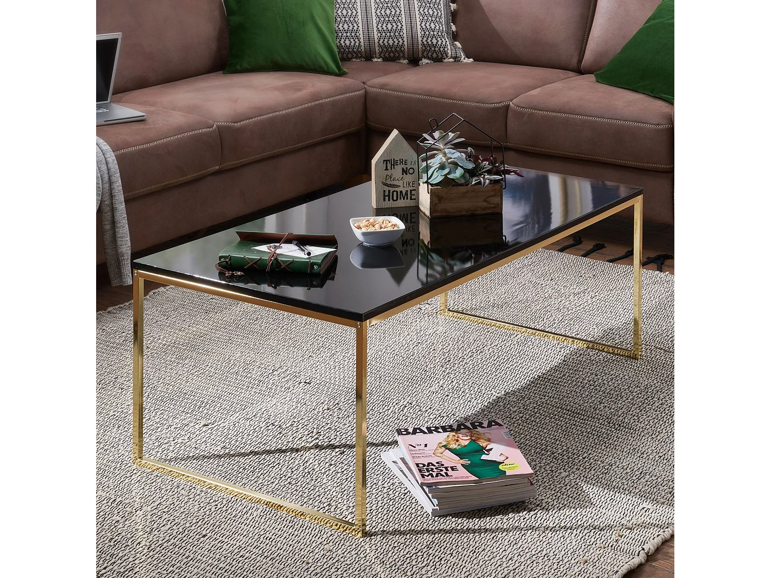 Couchtisch 120 cm Metall Holz Wohnzimmertisch Beistelltisch schwarz