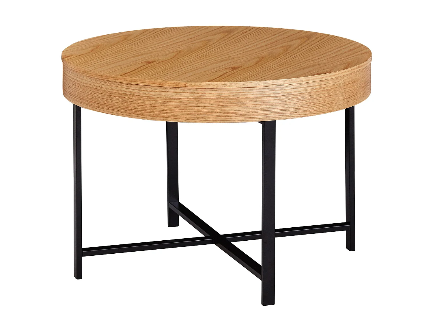 Design Couchtisch Ø69 Eiche Furnier Metallbeine Stauraum Wohnzimmertisch