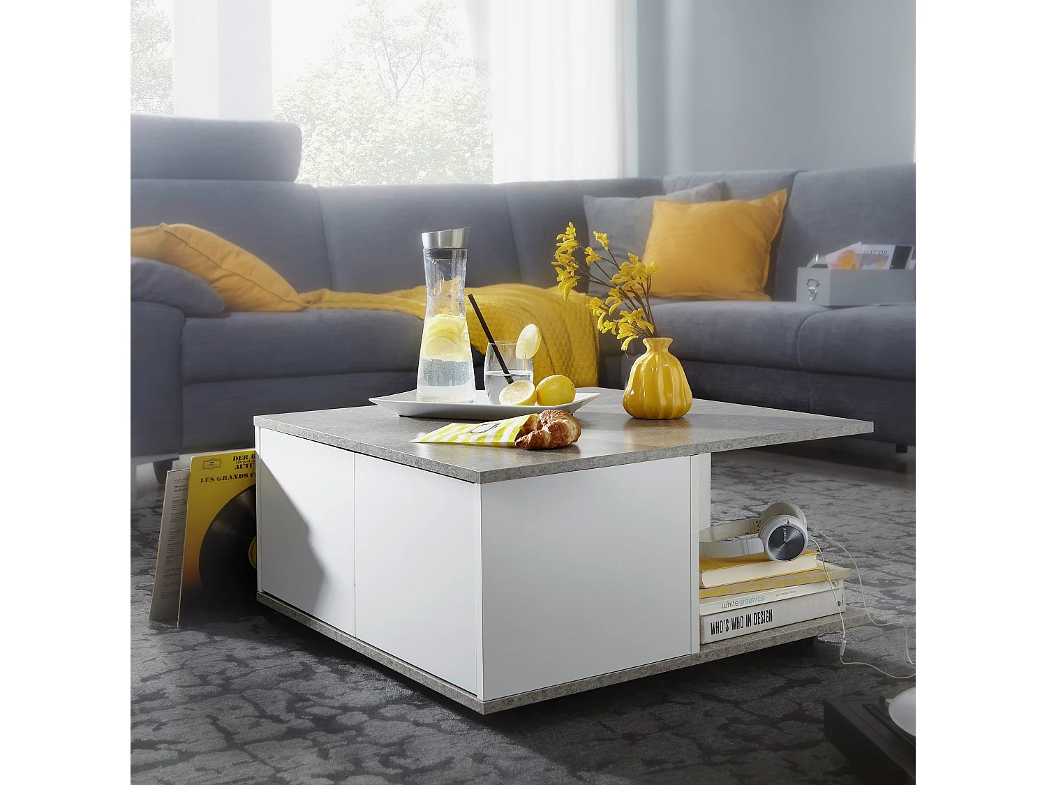 Couchtisch 70x70cm Wohnzimmertisch Sofatisch Tisch mit 2 Schubladen