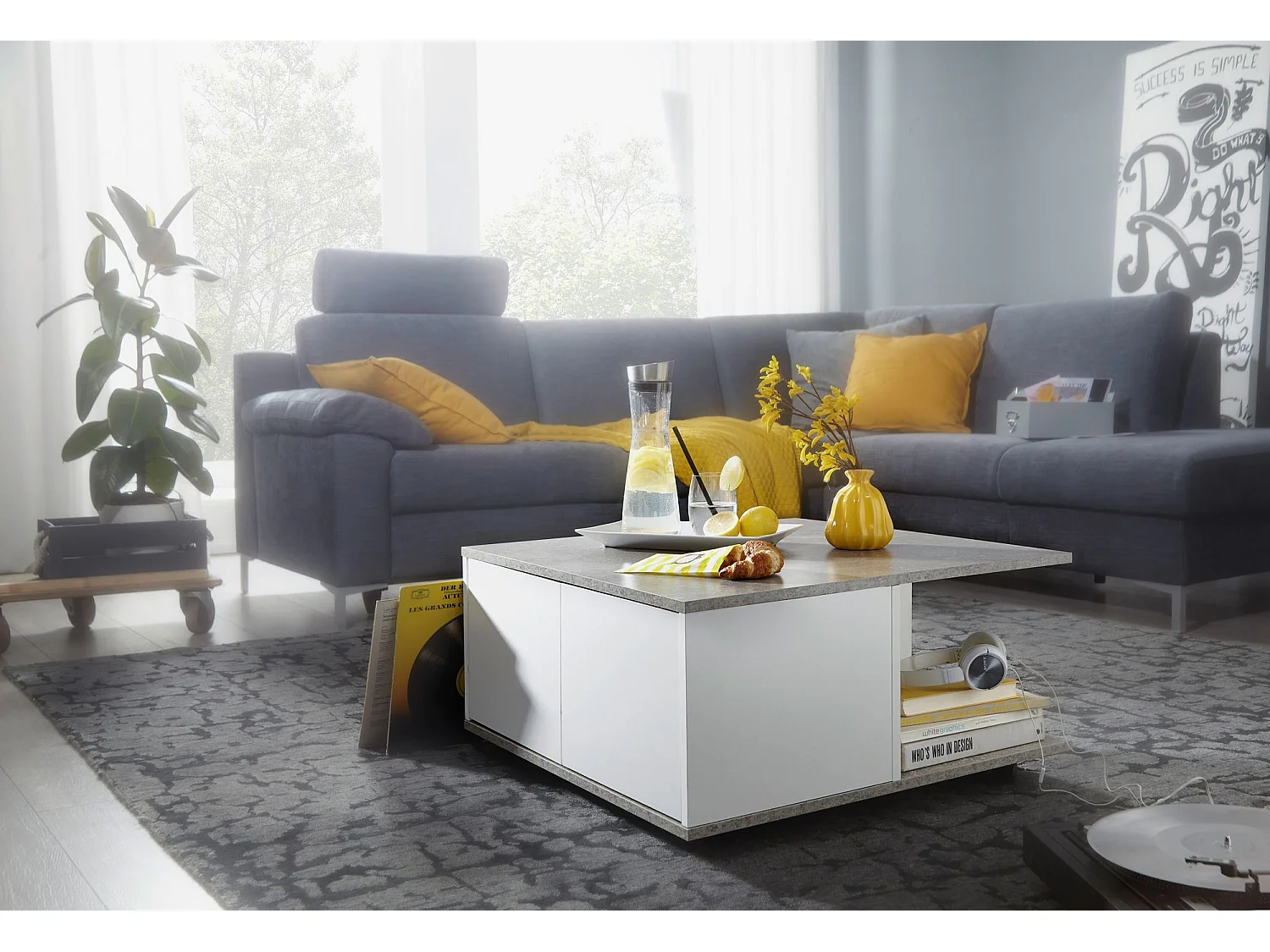 table basse 70x70cm table de salon table basse avec 2 tiroirs