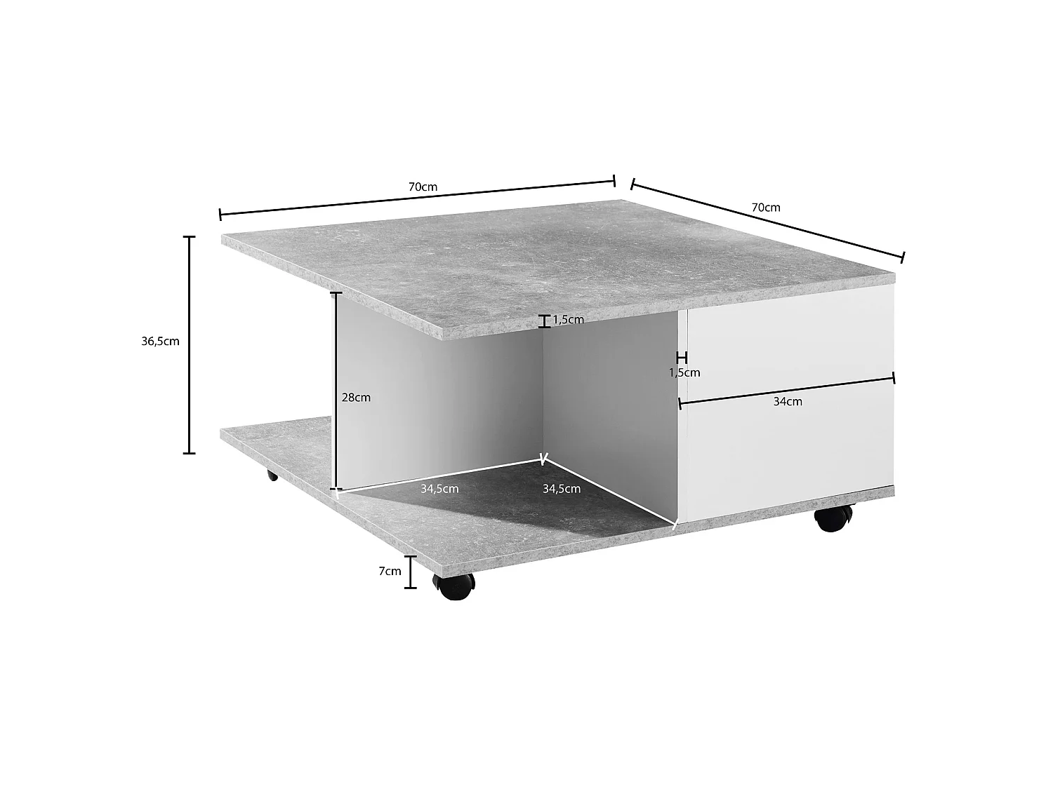 table basse 70x70cm table de salon table basse avec 2 tiroirs