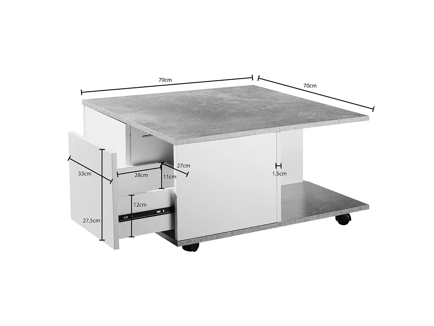 table basse 70x70cm table de salon table basse avec 2 tiroirs