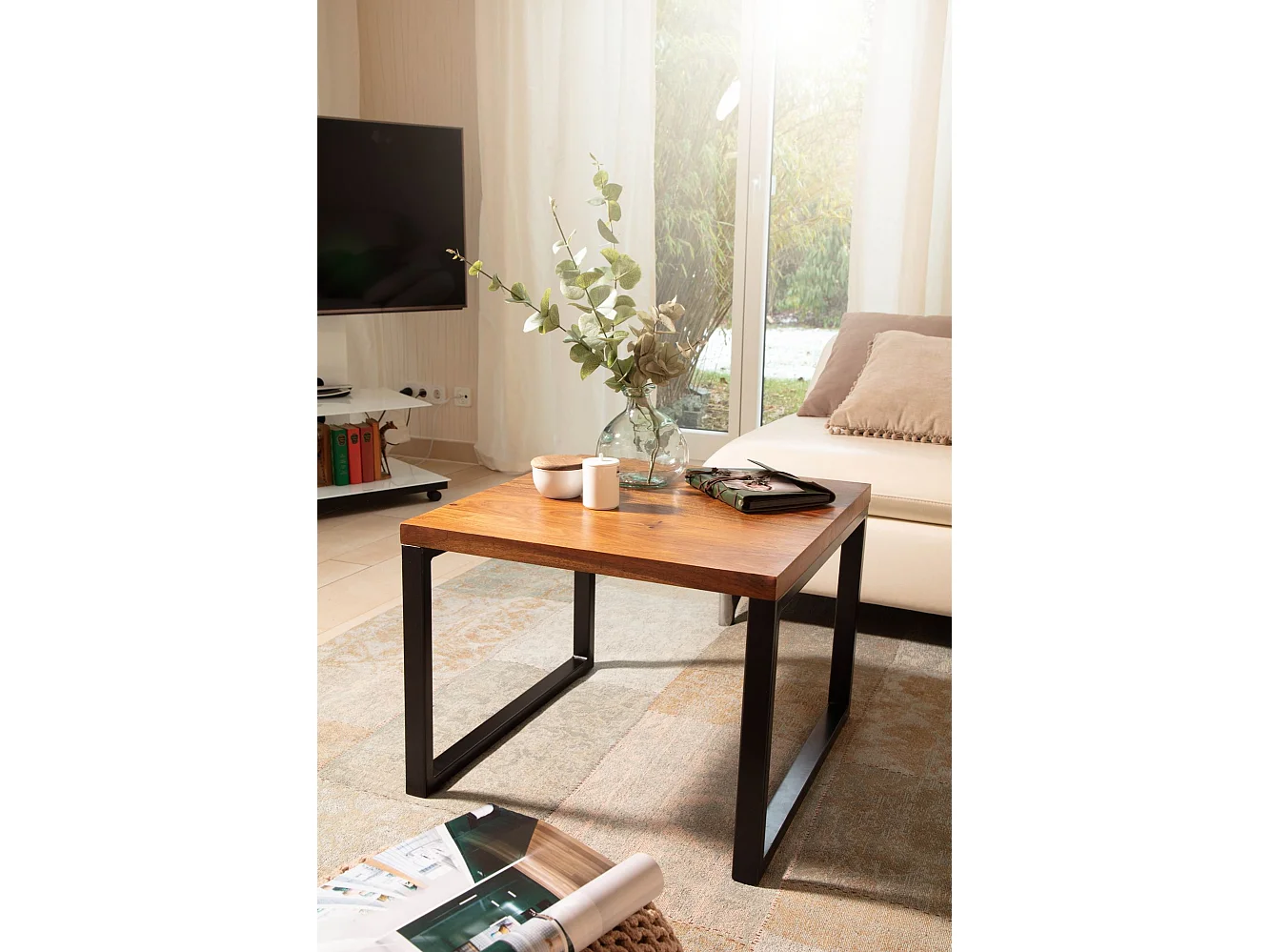 Table Basse Carrée Bois Massif 60x60x45cm Petite Table de Salon Moderne