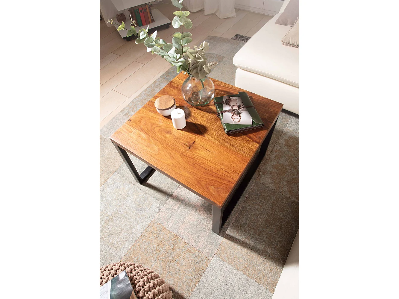 Table Basse Carrée Bois Massif 60x60x45cm Petite Table de Salon Moderne