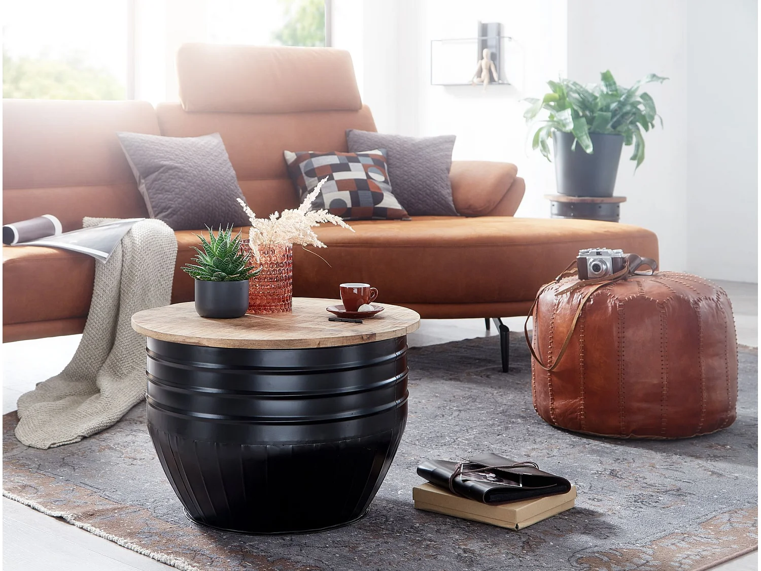 Couchtisch Holz Rund Sofatisch Ø 60 cm Tisch Stauraum Wohnzimmertisch