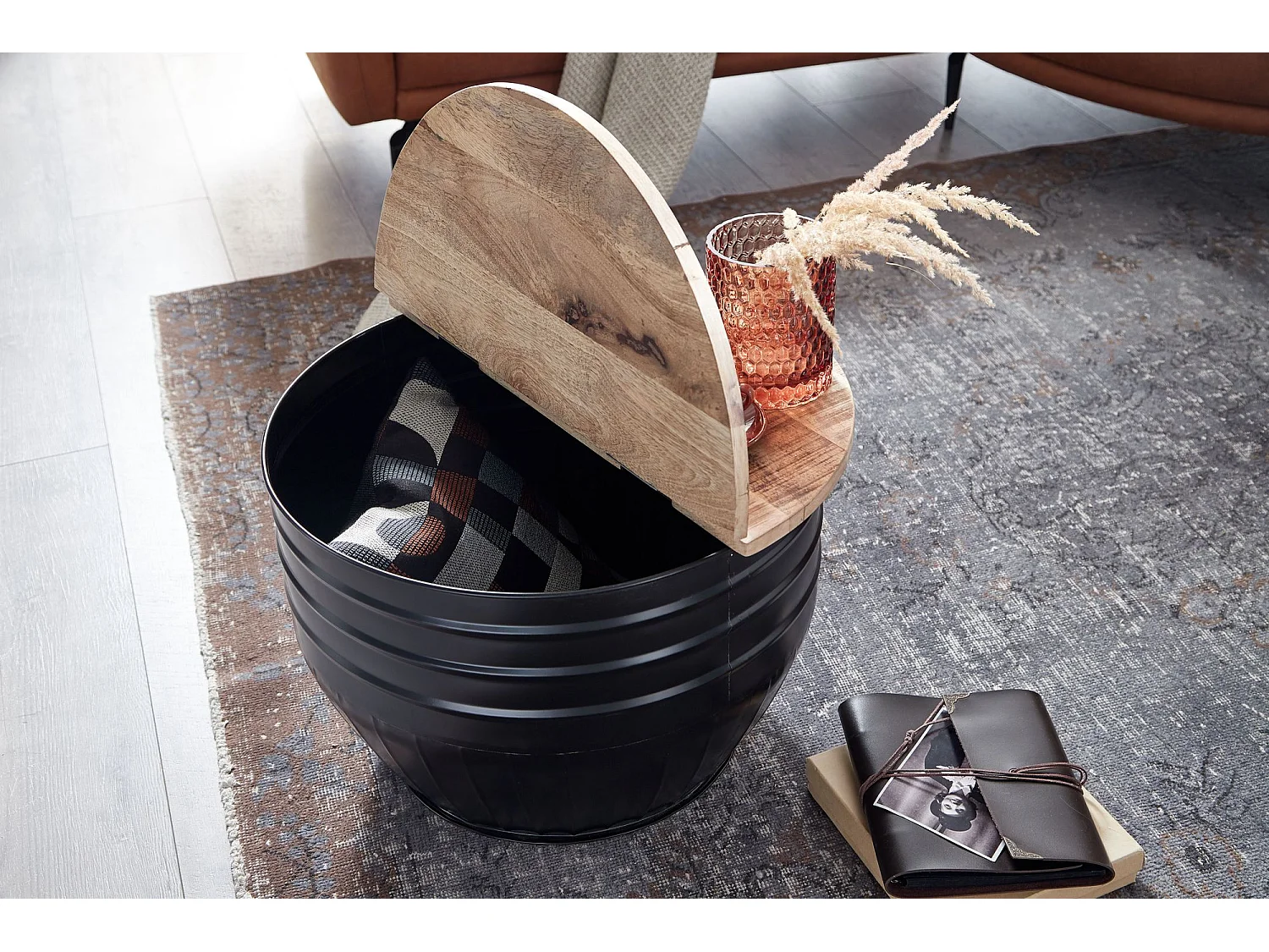 Couchtisch Holz Rund Sofatisch Ø 60 cm Tisch Stauraum Wohnzimmertisch