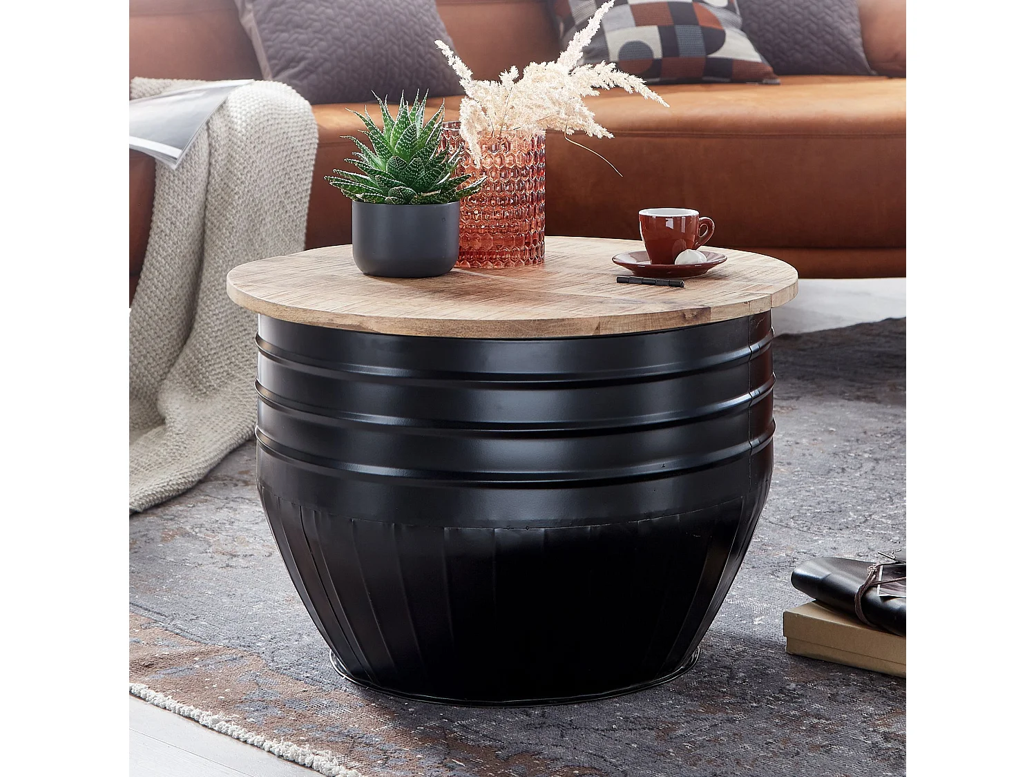 Couchtisch Holz Rund Sofatisch Ø 60 cm Tisch Stauraum Wohnzimmertisch