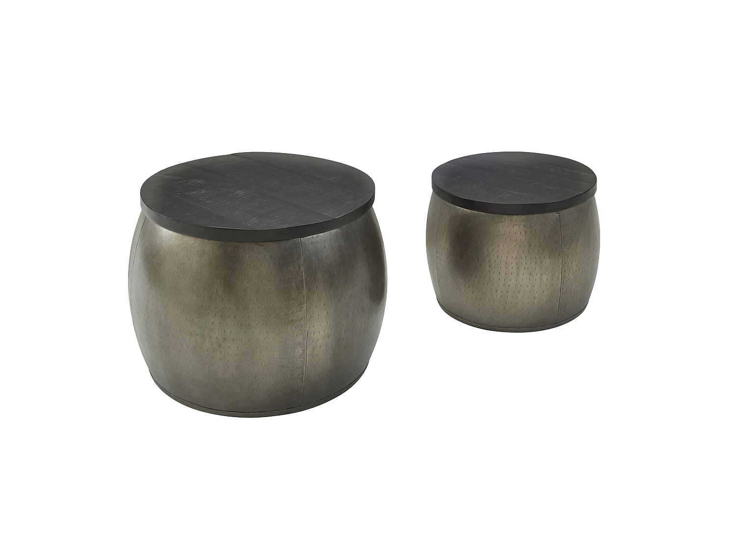Table Basse de Salon Lot de 2 Table Canapé Bois Metal Industriel Ronde