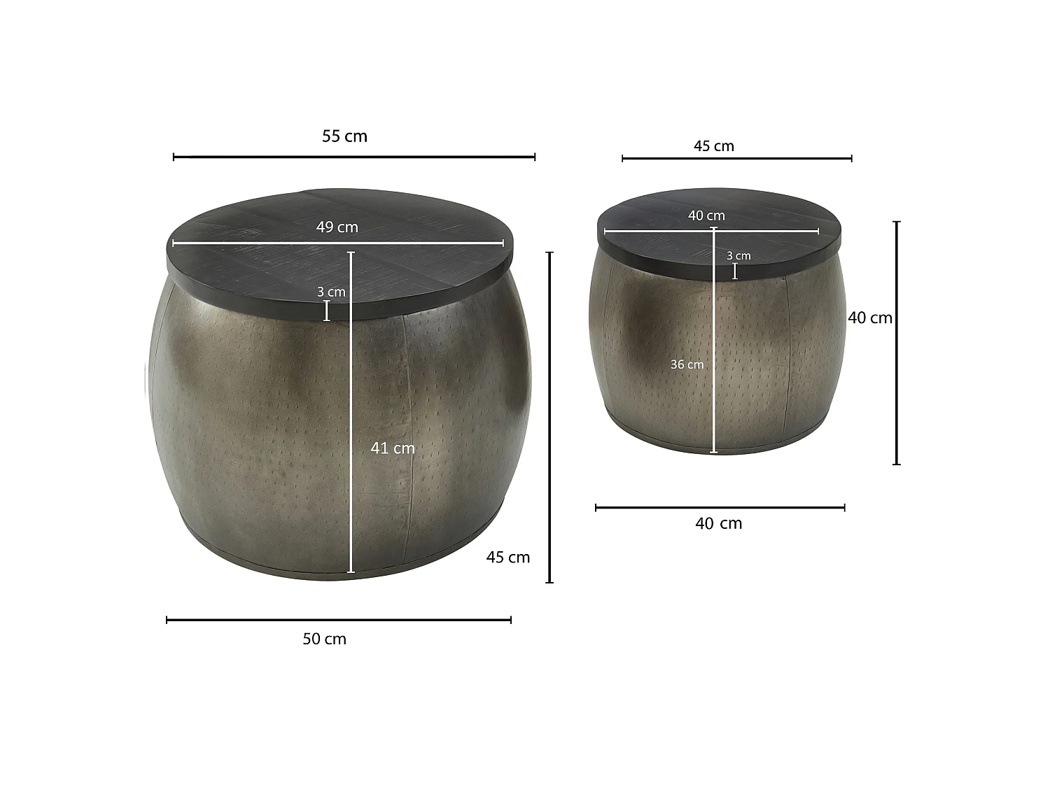 Table Basse de Salon Lot de 2 Table Canapé Bois Metal Industriel Ronde