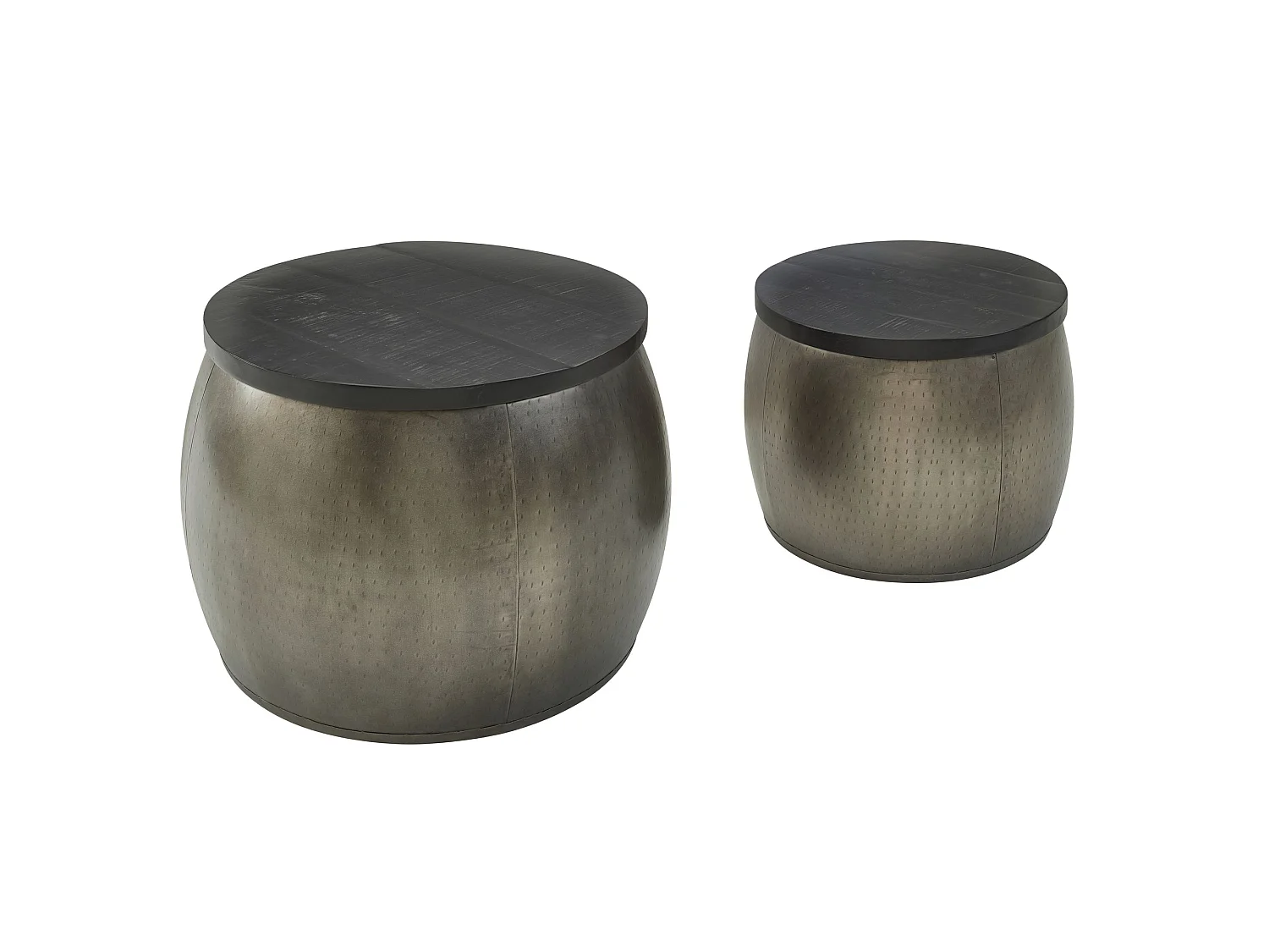 Table Basse de Salon Lot de 2 Table Canapé Bois Metal Industriel Ronde