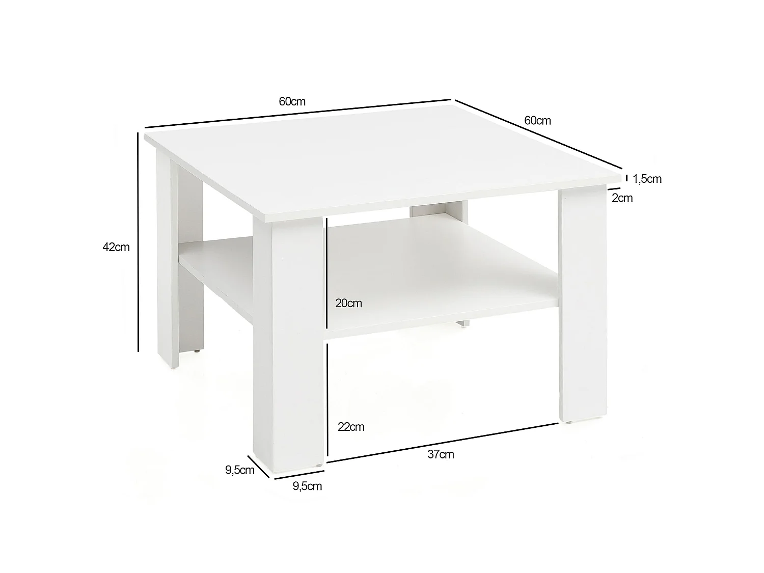 Table Basse 60x42x60cm Table de Salon Table de Sofa Design Carré Moderne