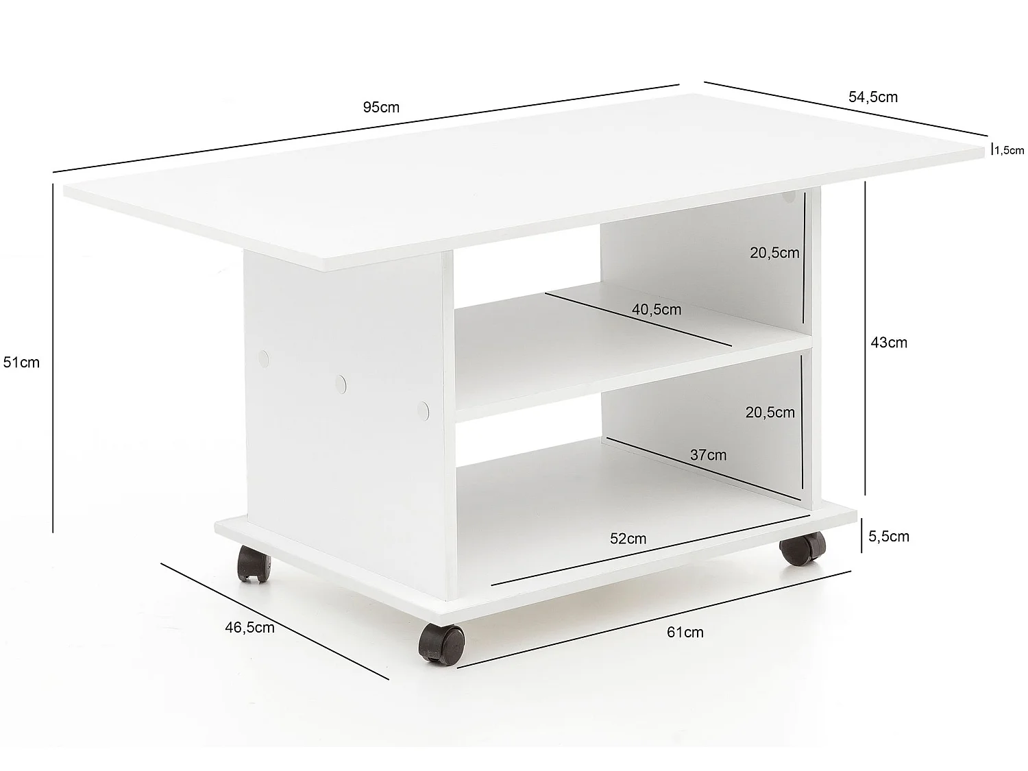 Couchtisch 95 x 51 x 54,5 cm Spanplatte Sofatisch Rollen Wohnzimmertisch