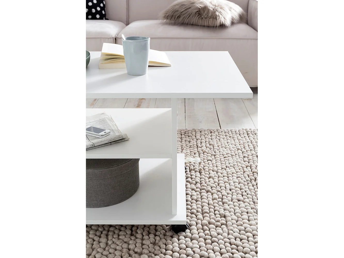 Couchtisch 95 x 51 x 54,5 cm Spanplatte Sofatisch Rollen Wohnzimmertisch