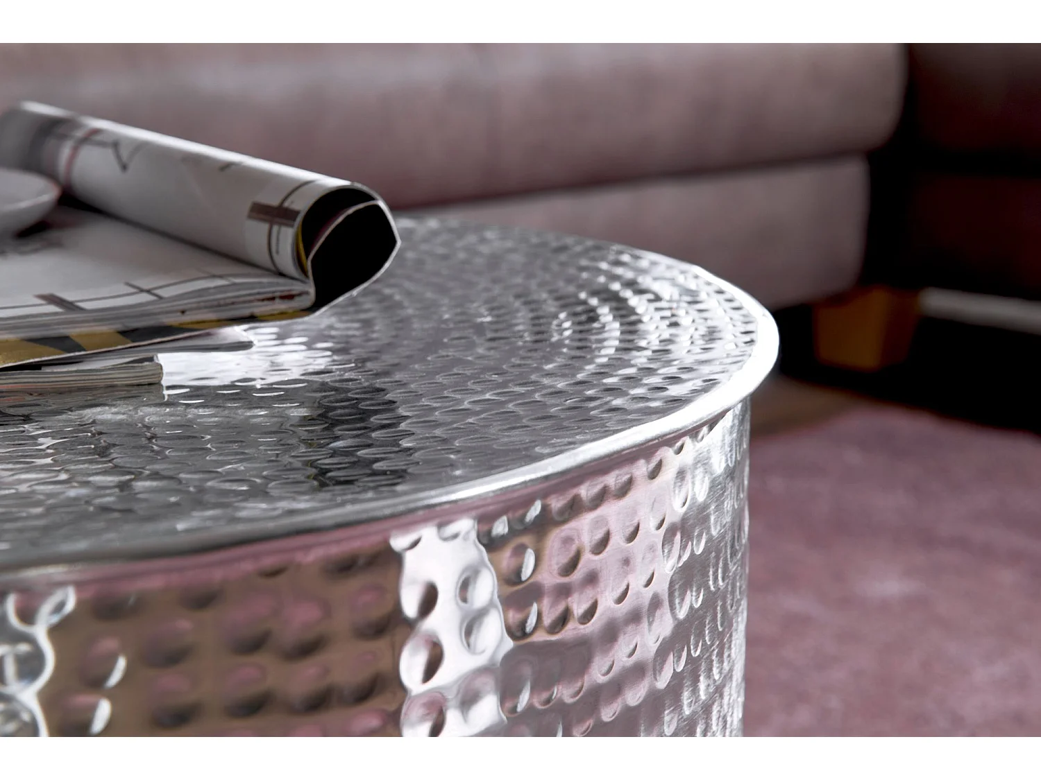 Couchtisch Ø 61 cm Wohnzimmertisch Sofatisch Hammerschlag Stubentisch