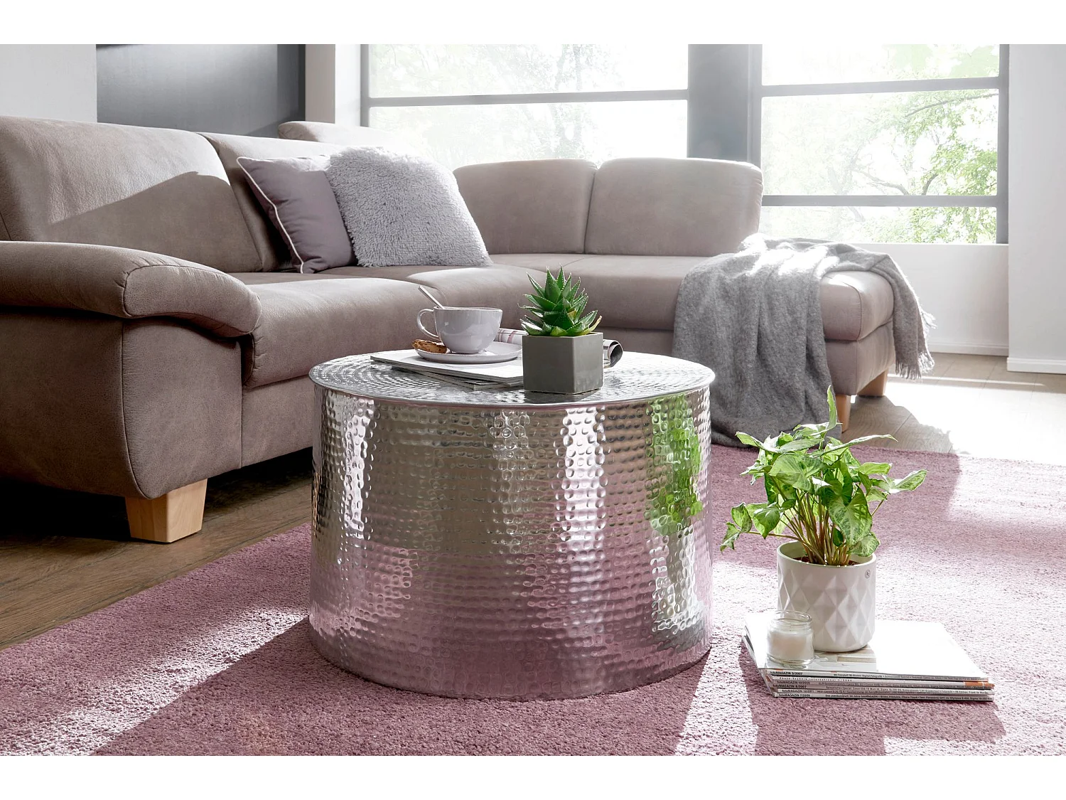 Couchtisch Ø 61 cm Wohnzimmertisch Sofatisch Hammerschlag Stubentisch