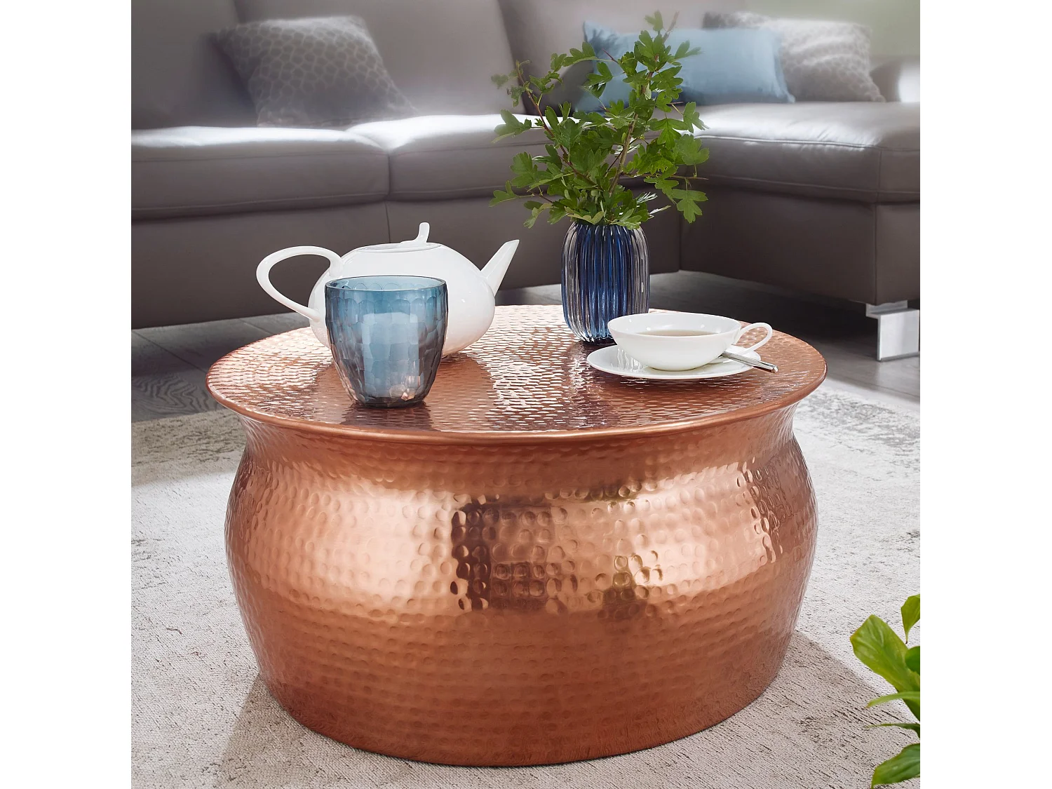 Couchtisch Wohnzimmertisch Rund Sofatisch Hammerschlag Stubentisch