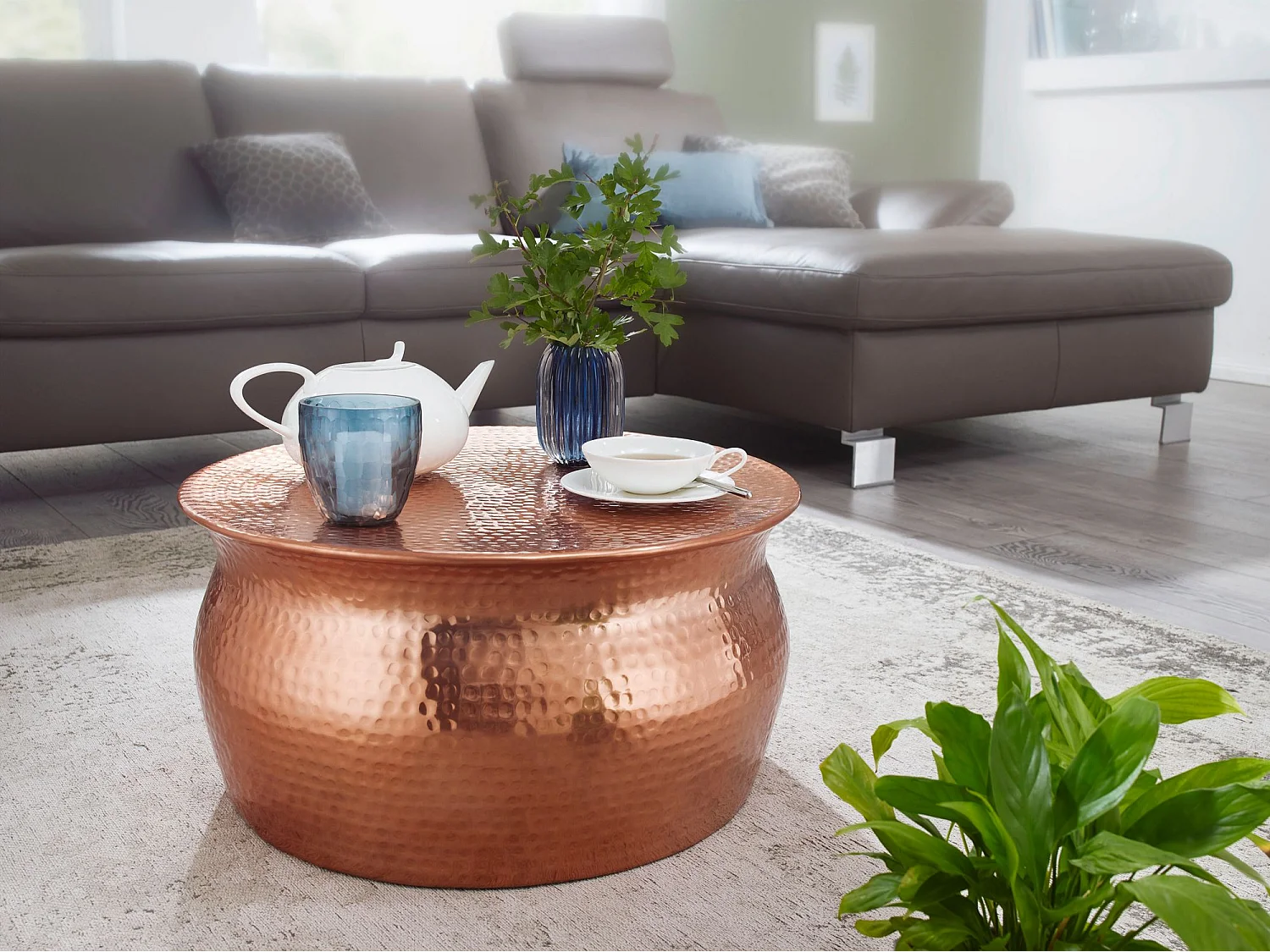 Couchtisch Wohnzimmertisch Rund Sofatisch Hammerschlag Stubentisch