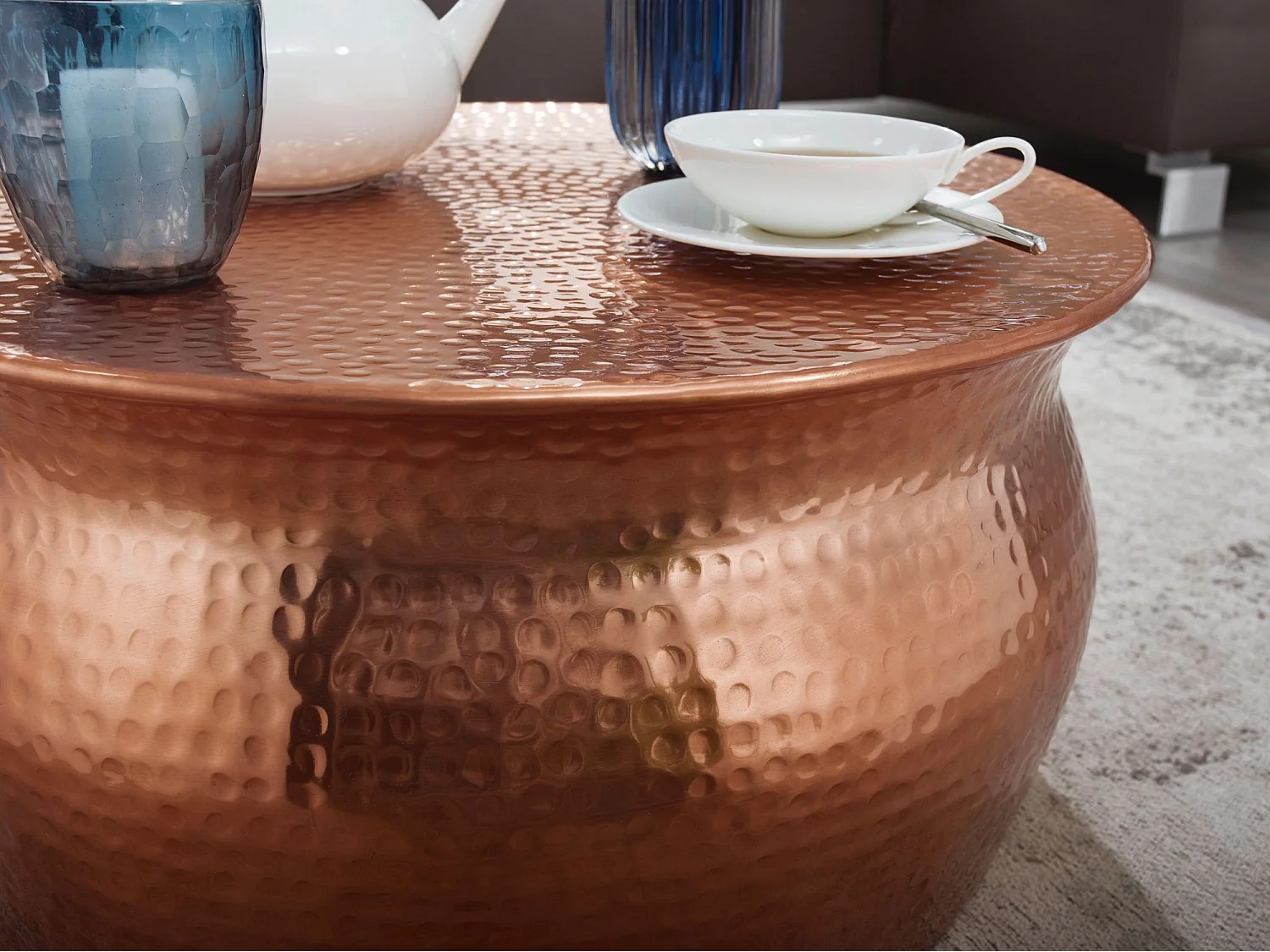 Couchtisch Wohnzimmertisch Rund Sofatisch Hammerschlag Stubentisch