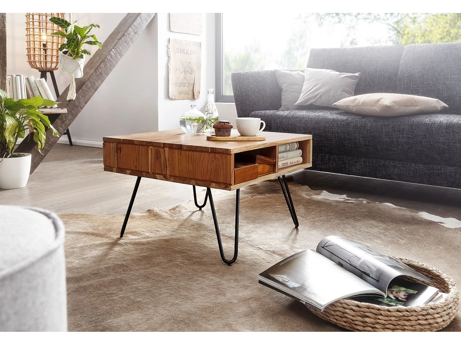 Couchtisch 60x60x40 cm Massivholz Design Wohnzimmertisch Sofatisch