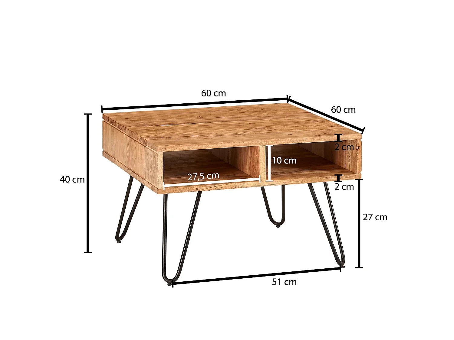 Couchtisch 60x60x40 cm Massivholz Design Wohnzimmertisch Sofatisch