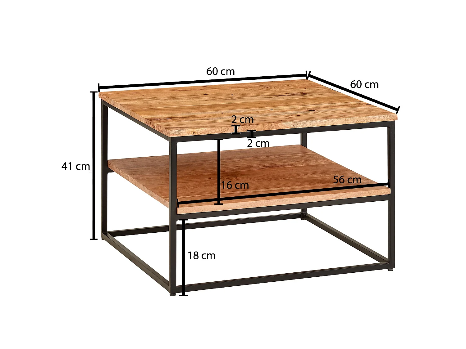 Couchtisch 60x60x41 cm Holz Massiv Wohnzimmertisch Modern Sofatisch