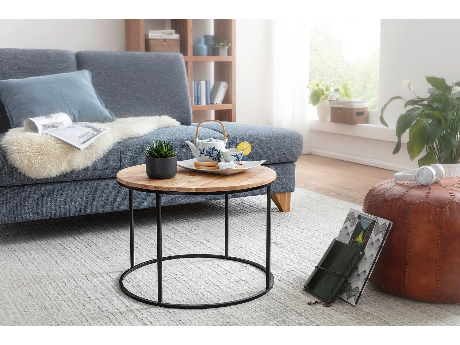 Couchtisch Massivholz 60x43x60 cm Wohnzimmertisch Sofatisch Rund Tisch