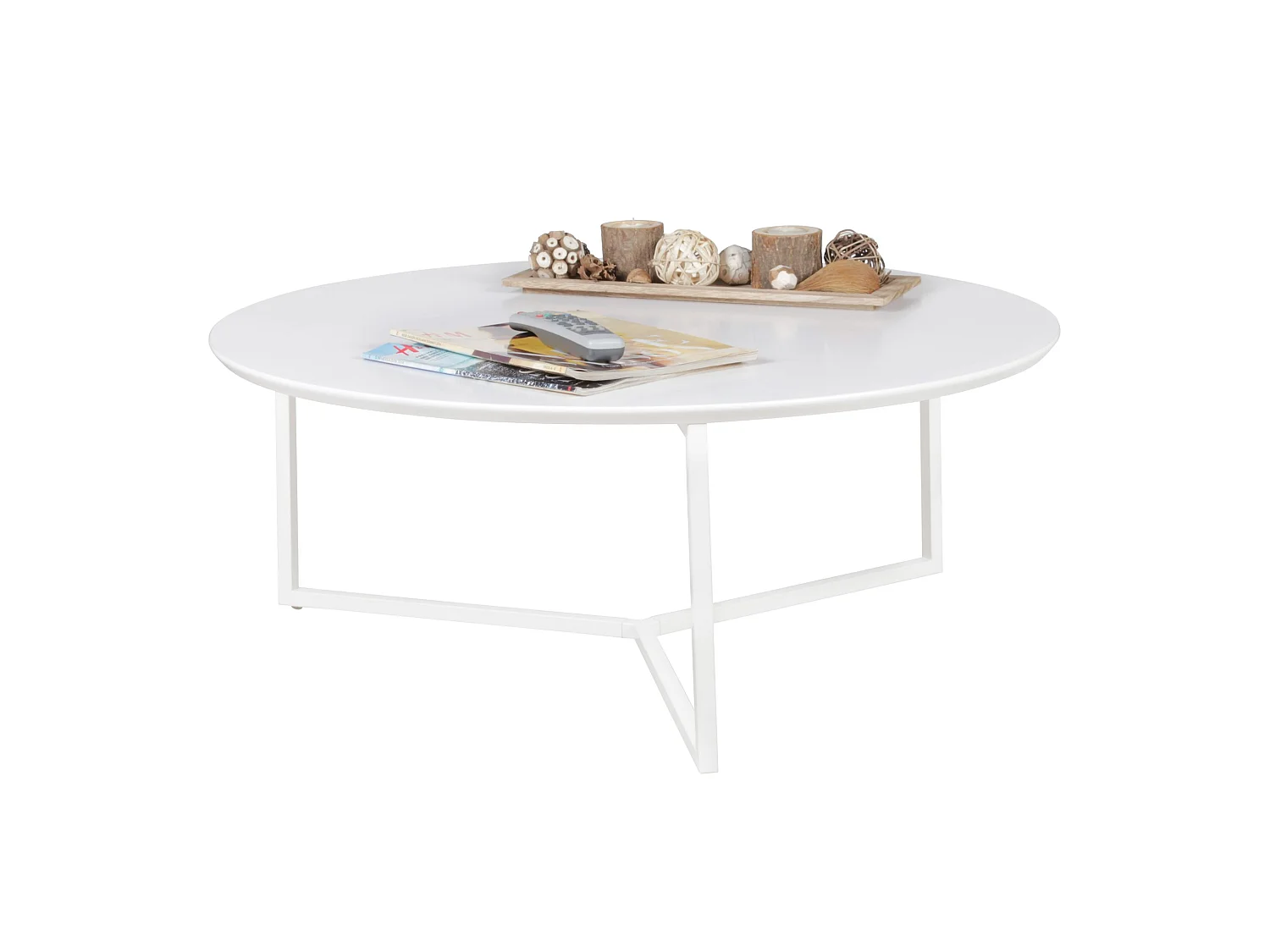 Table Basse Bois Blanc ø 80cm Table d'appoint Table de salon Rond Design