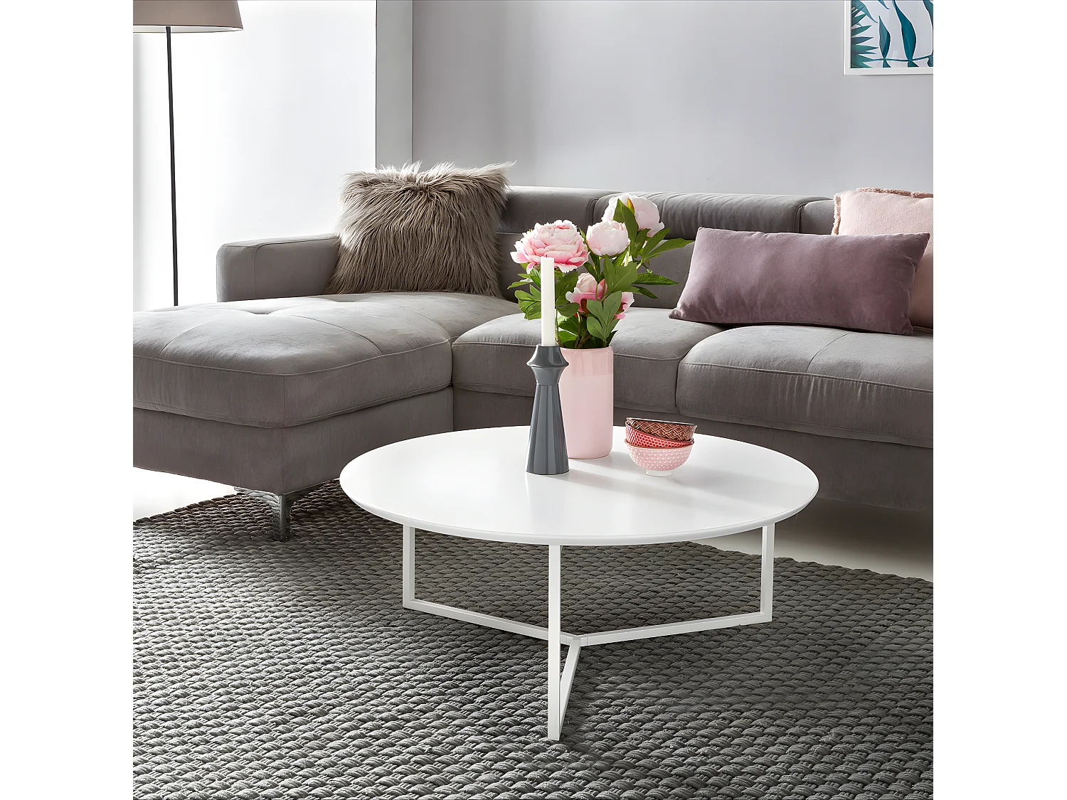 Table Basse Bois Blanc ø 80cm Table d'appoint Table de salon Rond Design