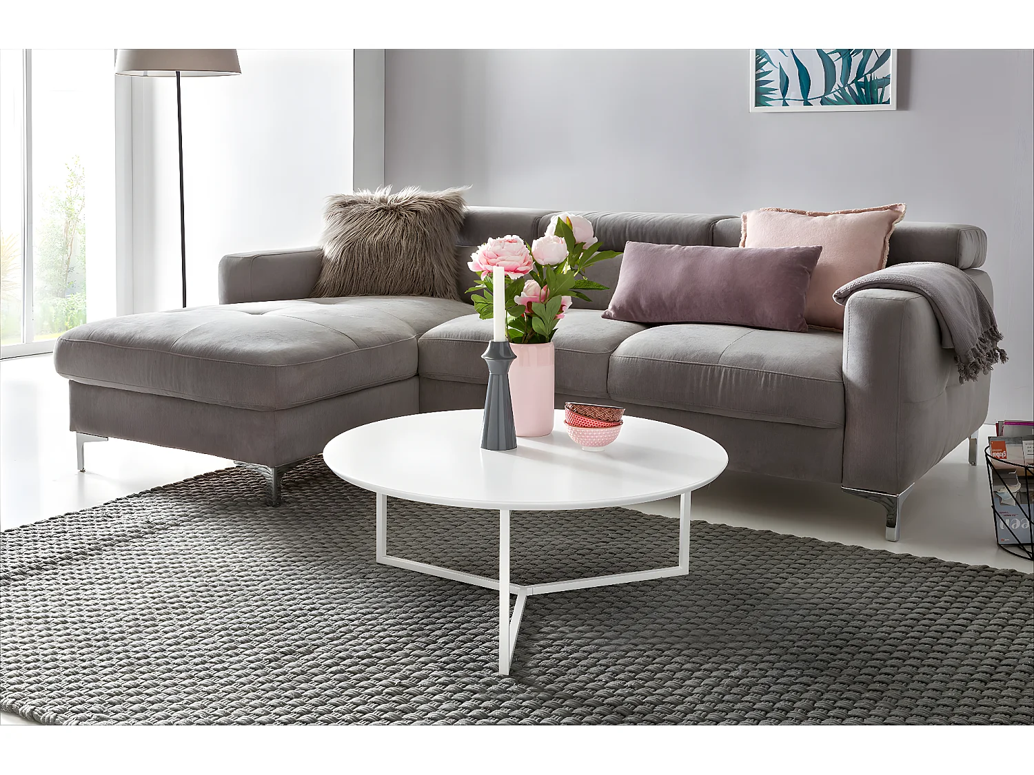 Table Basse Bois Blanc ø 80cm Table d'appoint Table de salon Rond Design