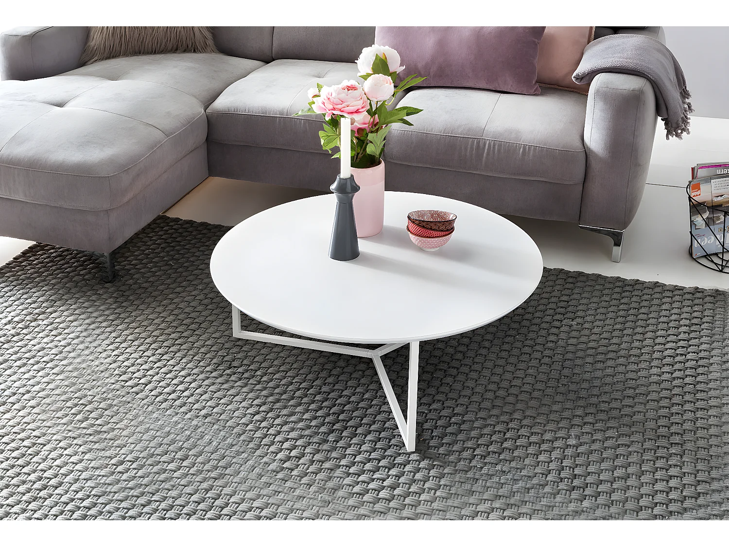 Table Basse Bois Blanc ø 80cm Table d'appoint Table de salon Rond Design