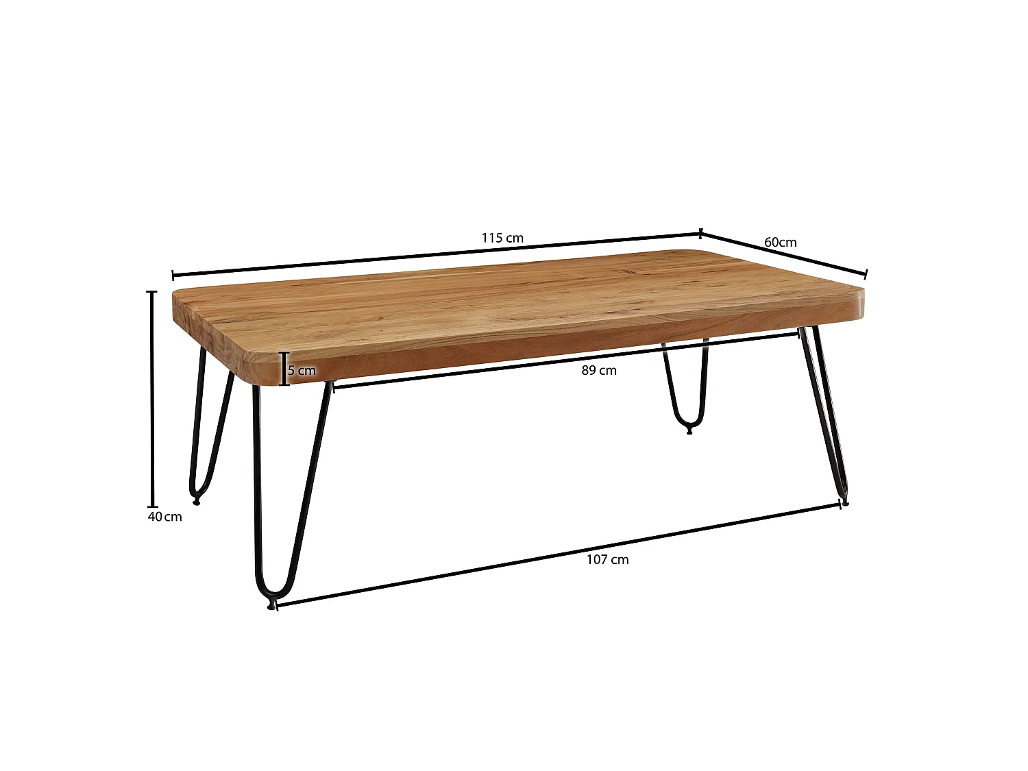 Couchtisch Massivholz 115 cm breit Wohnzimmertisch Metallbeine Landhaus