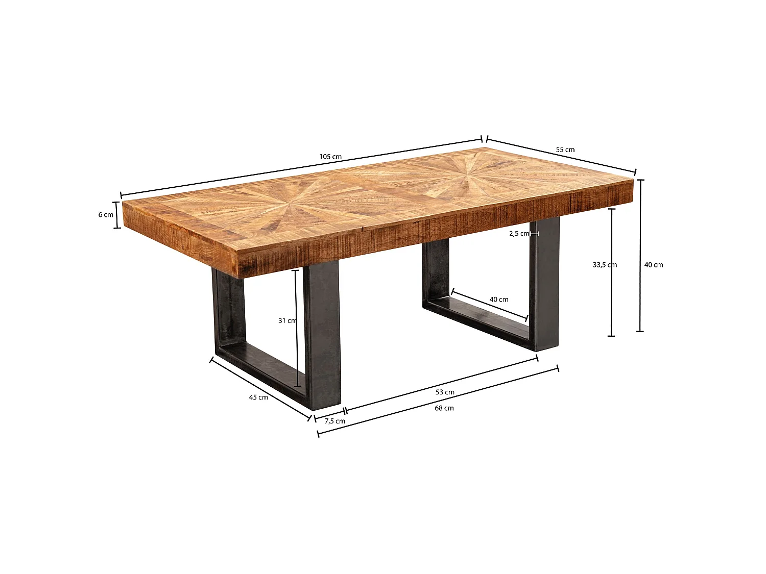 Couchtisch Mango 105 cm Tisch Massivholz Wohnzimmertisch Industrial