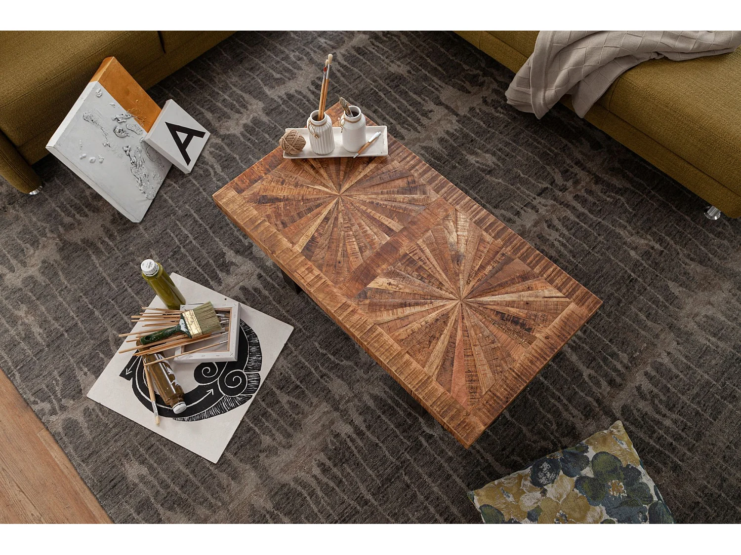 Couchtisch Mango 105 cm Tisch Massivholz Wohnzimmertisch Industrial