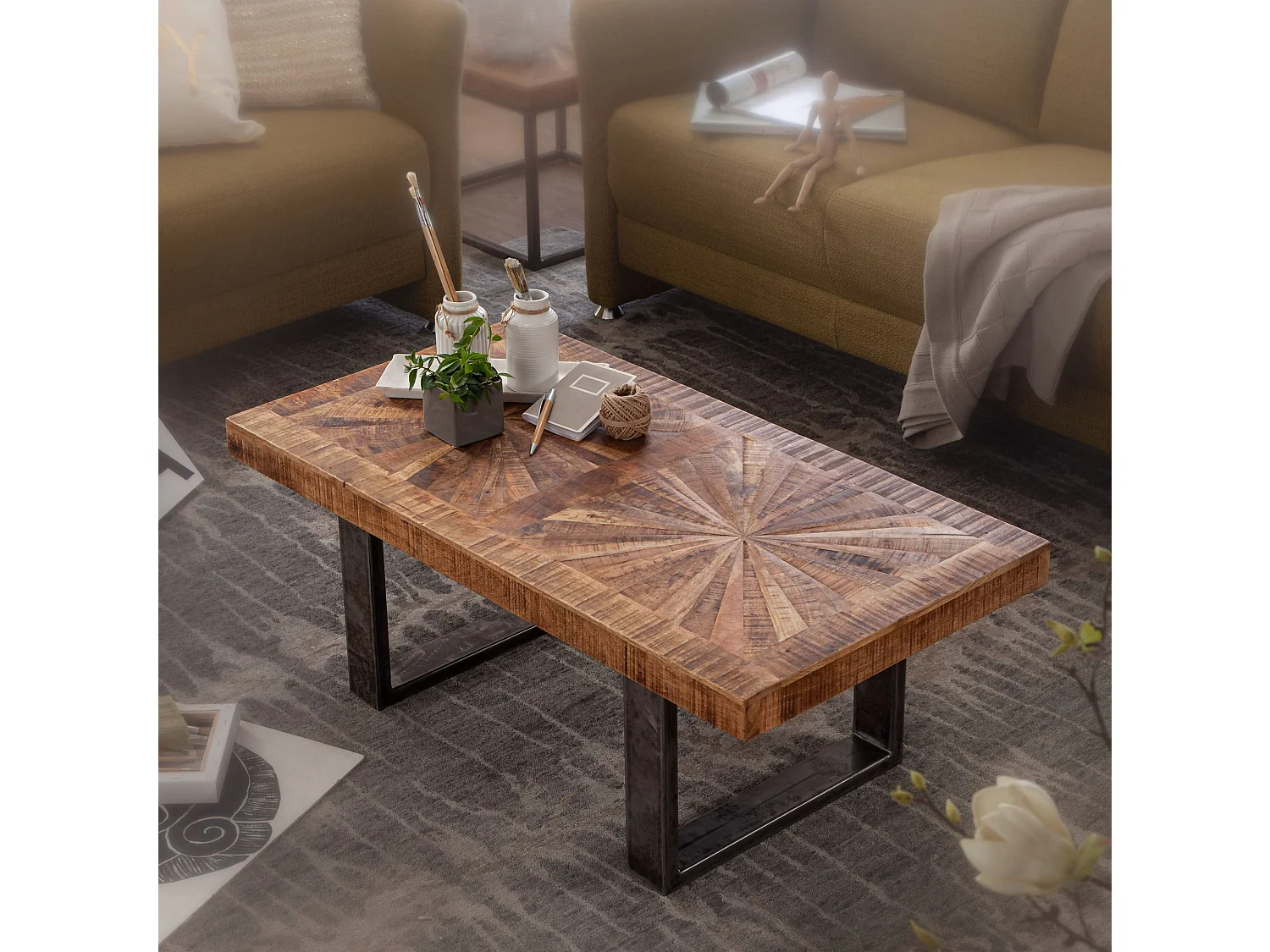 table basse Mango 105 cm table table de salon en bois massif Industrial