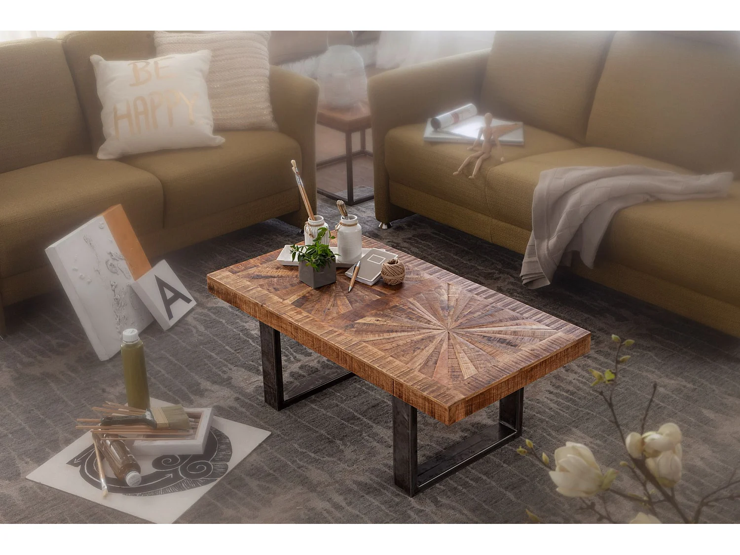 table basse Mango 105 cm table table de salon en bois massif Industrial