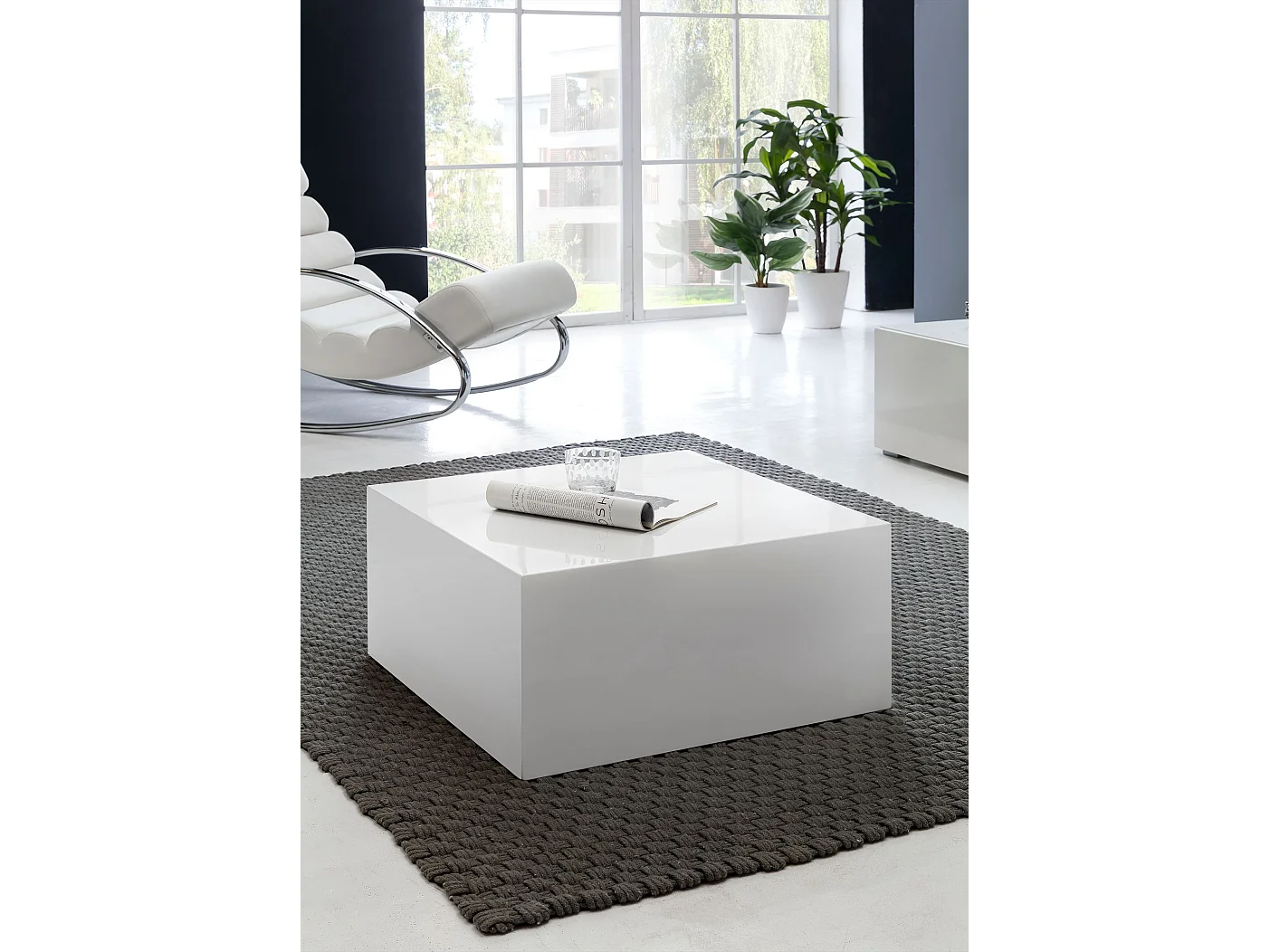 Couchtisch MONOBLOC Holztisch Weiß 60 cm Wohnzimmertisch Sofatisch Tisch