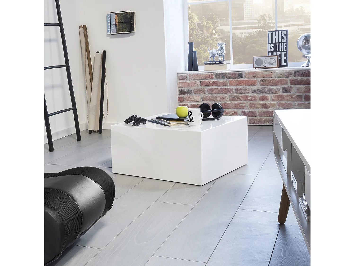 table basse monoblocs MDF table en bois blanc 60 cm carré de table à café