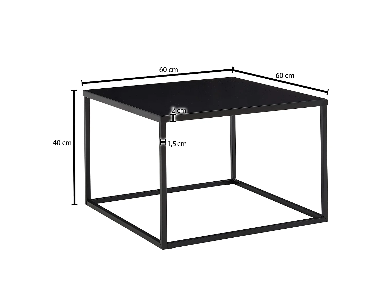 Table Basse de Salon Noir Métal 60x60x40 cm Carré Petite Table Canapé