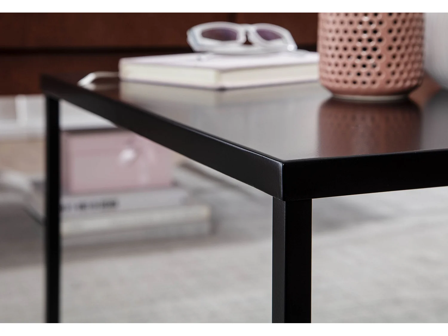 Table Basse de Salon Noir Métal 60x60x40 cm Carré Petite Table Canapé