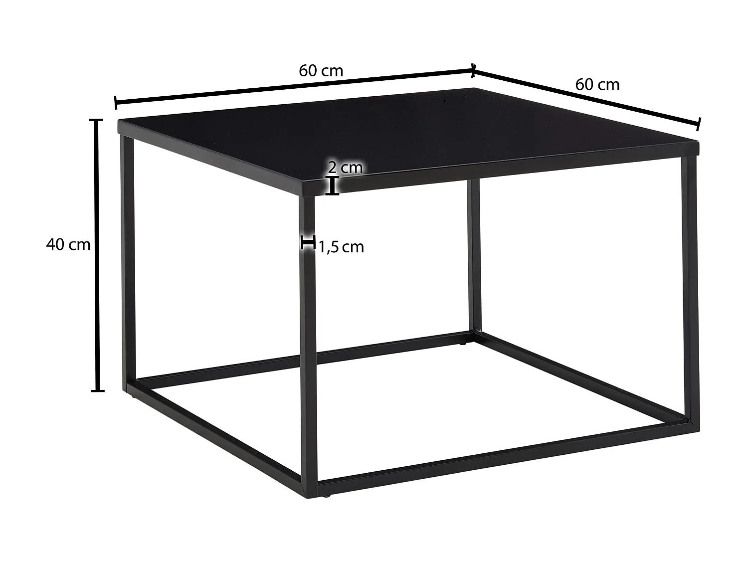 Table Basse de Salon Noir Métal 60x60x40 cm Carré Petite Table Canapé