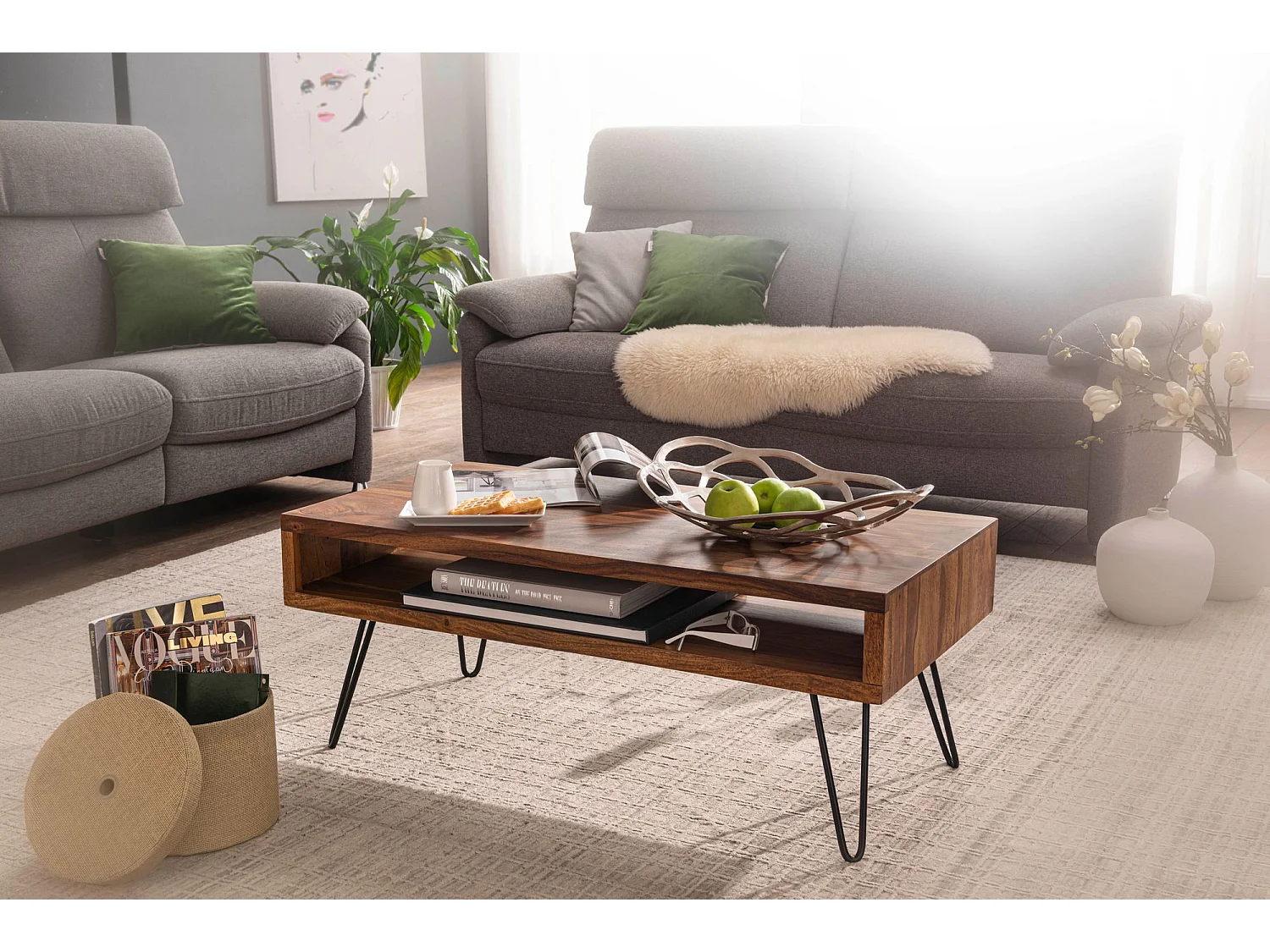 Couchtisch Massivholz 100x40x50 cm Wohnzimmertisch Sofatisch Tisch