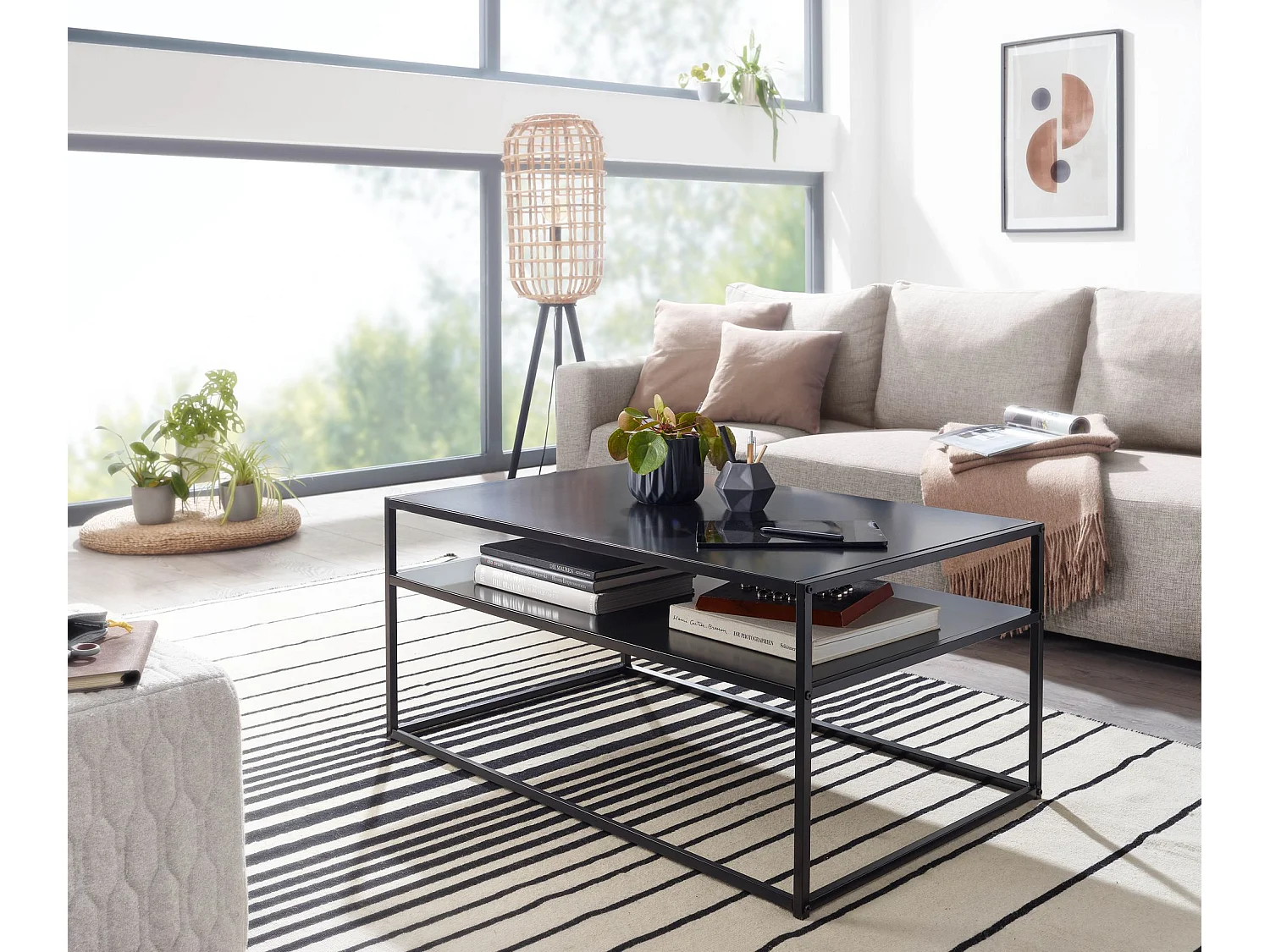 Couchtisch Sofatisch 100x60x45 cm Metall Wohnzimmertisch Tisch Stauraum