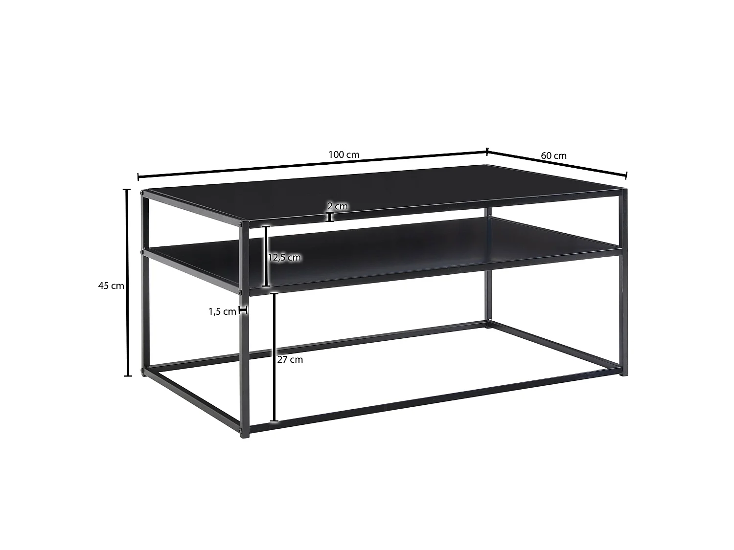 Couchtisch Sofatisch 100x60x45 cm Metall Wohnzimmertisch Tisch Stauraum