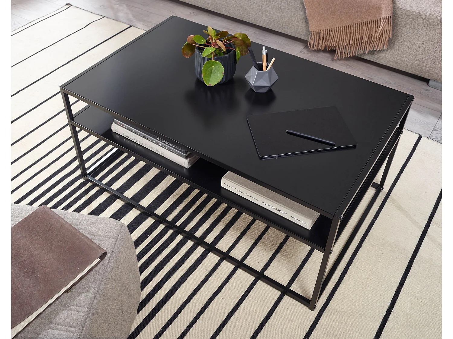 Couchtisch Sofatisch 100x60x45 cm Metall Wohnzimmertisch Tisch Stauraum