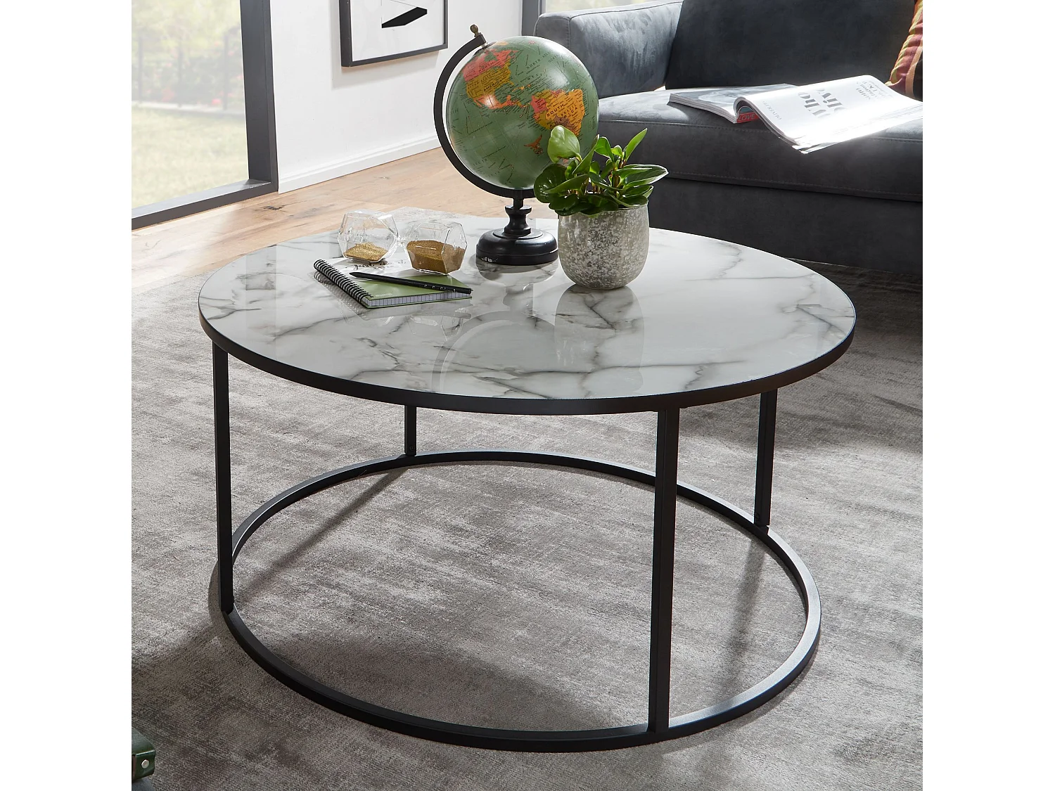 Couchtisch Rund Ø 80 cm Wohnzimmertisch Weiß Marmor Optik Sofatisch