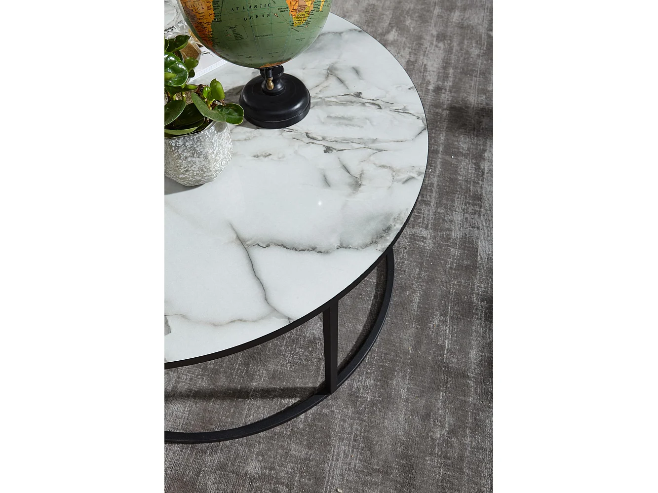 Couchtisch Rund Ø 80 cm Wohnzimmertisch Weiß Marmor Optik Sofatisch