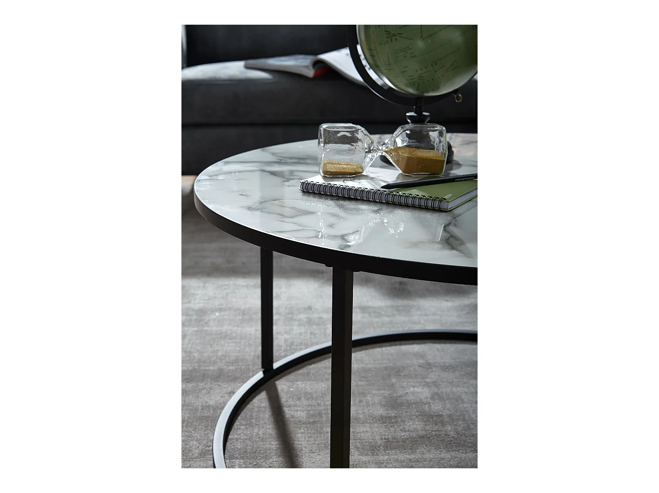 Couchtisch Rund Ø 80 cm Wohnzimmertisch Weiß Marmor Optik Sofatisch