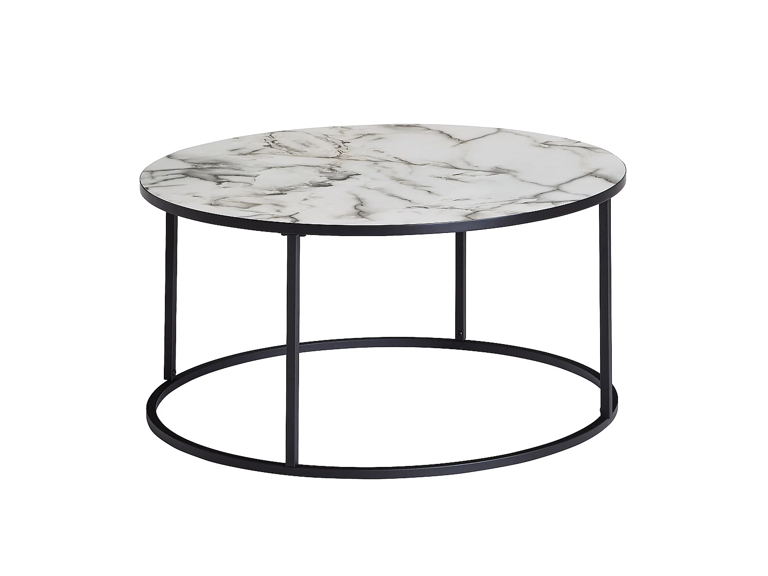 Couchtisch Rund Ø 80 cm Wohnzimmertisch Weiß Marmor Optik Sofatisch