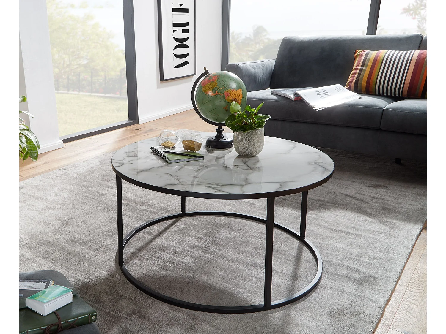 Table Basse de Salon Effet Marbré 80x40x80 cm Table Canapé Moderne Ronde