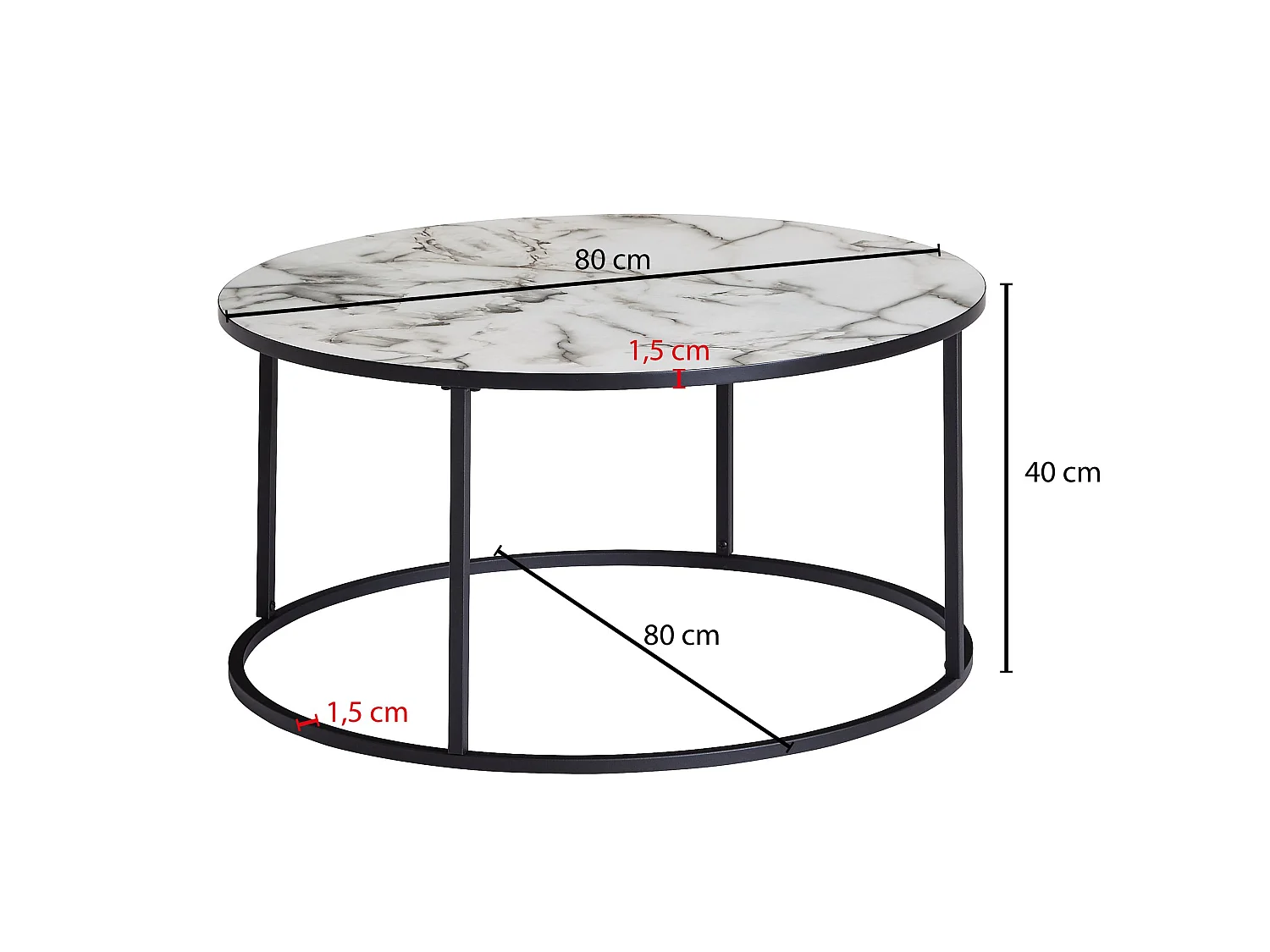 Table Basse de Salon Effet Marbré 80x40x80 cm Table Canapé Moderne Ronde
